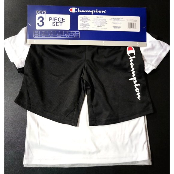 Champion Boys 3 Piece Set Polyester Tees Cotton Tee Short Grey & White Size 5 - Picture 4 of 5